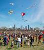 	Crowds and Kites at the Zilker Kite Festival under the Downtown Skyline - Austin - Texas